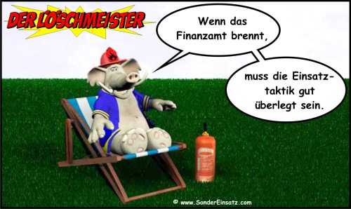 Feuerwehrcartoon - Finanzamt brennt