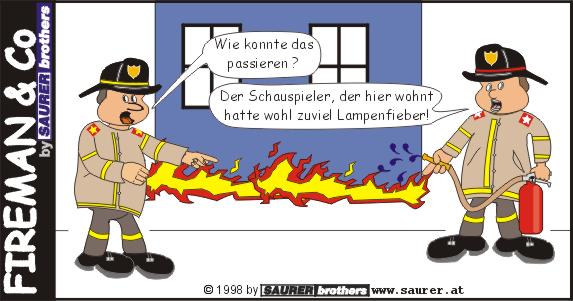 Feuerwehrcartoon Lampenfieber