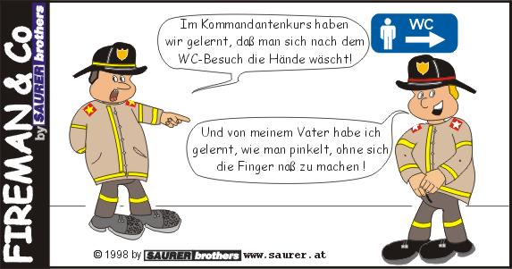 Feuerwehrcartoon Hände waschen